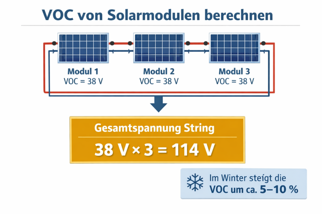 VOC von Solarmodulen berechnen – Leerlaufspannung und Stringspannung erklärt