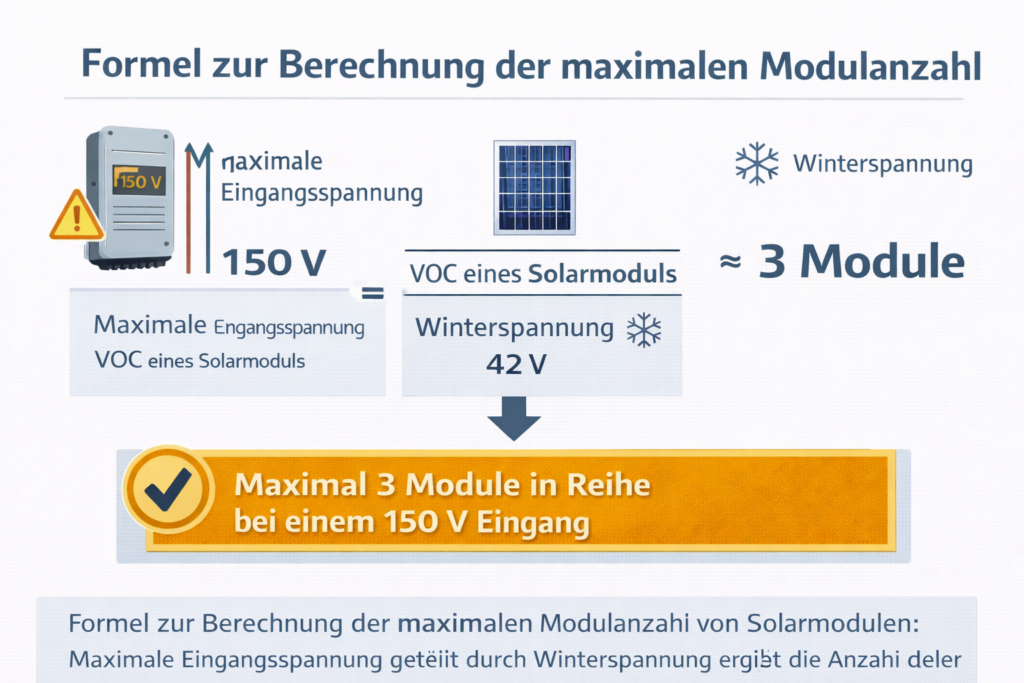 Solarmodule in Reihe schalten – Formel zur Berechnung der maximalen Modulanzahl